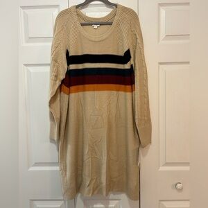 BNWT LuLaRoe Size 3XL Lauren Sweater Dress Tan with Stripes Pattern